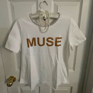 🤍Soulmates White Tee with Gold 'MUSE'